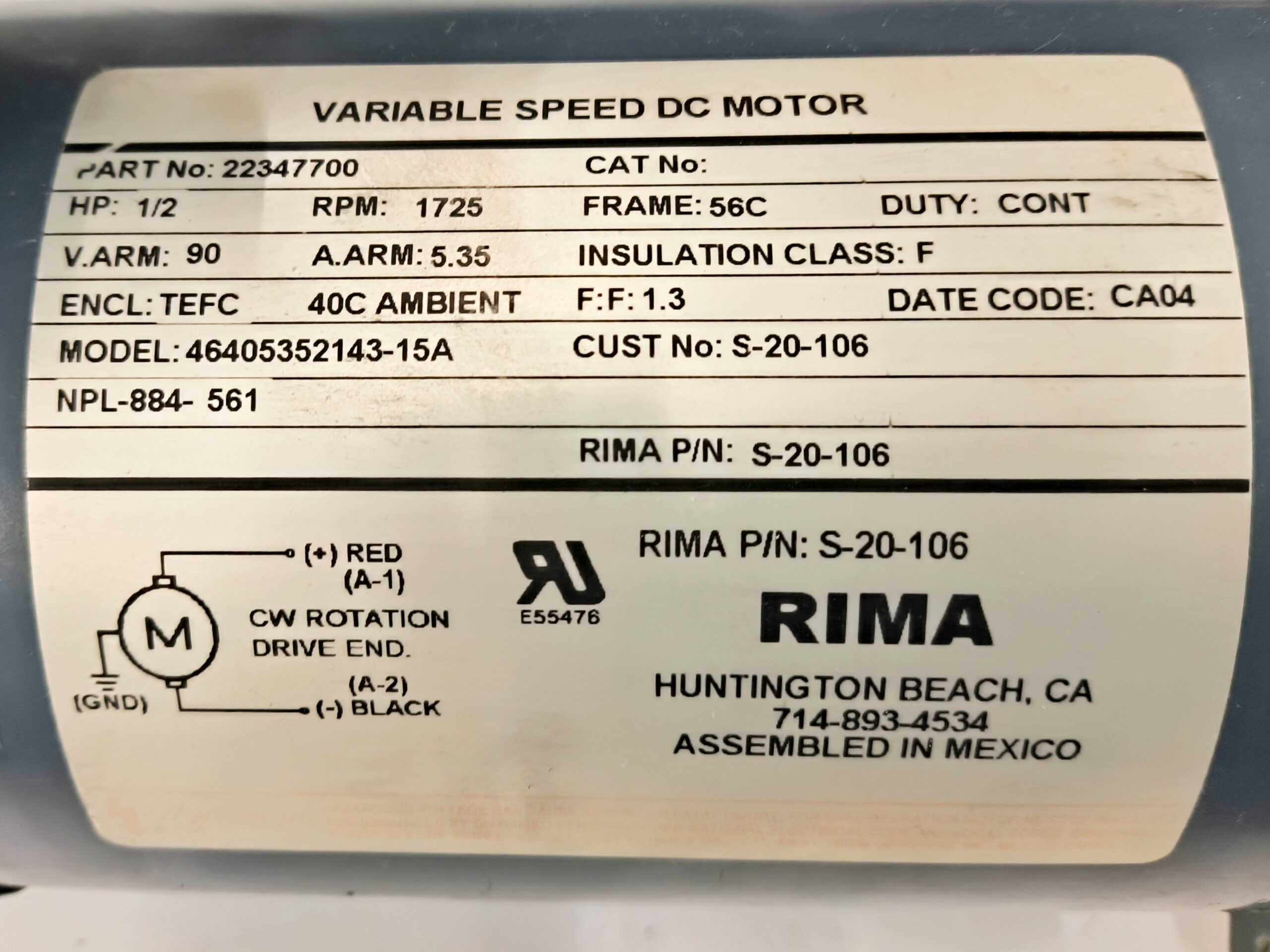 RIMA Variable Speed DC Motor